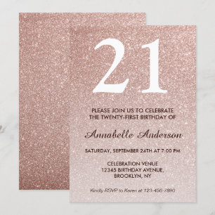 Convites aniversário de 21 anos Rosa Rosa Cor-de-Rosa Doura