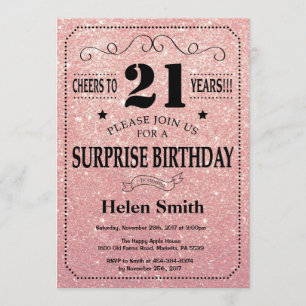 Convites aniversário de 21 anos Rosa Rosa Rosa Dourada, Ro