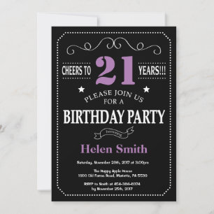 Convites aniversário de 21 anos Roxo e Quadro Preto