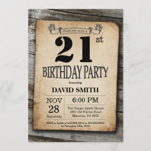Convites Aniversário de 21 anos russa - Vintage Wood