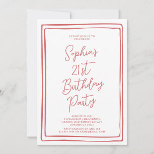 Convites Aniversário de 21 anos Simples em Script Vermelho