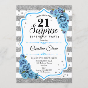 Convites Aniversário de 21 anos Surpresa - Azul branco prat