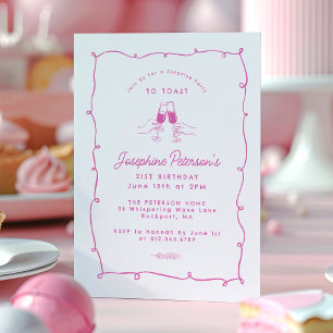 Convites aniversário de 21 anos Surprise Whimsical Doodle