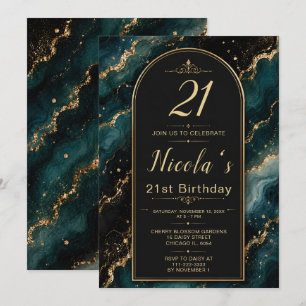Convites Aniversário de 21 anos Teal Gold