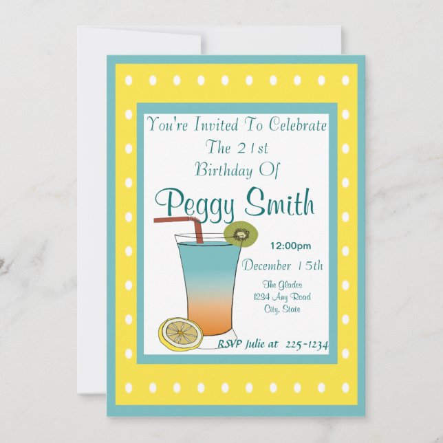 Convites aniversário de 21 anos Tropical (Frente)