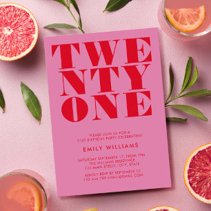 Convites Aniversário de 21 anos Vermelho Cor-de-Rosa Modern