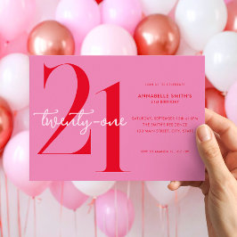Convites Aniversário de 21 anos Vermelho Rosa Minimalista M