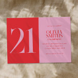 Convites Aniversário de 21 anos Vermelho Rosa Minimalista M<br><div class="desc">Aniversário de 21 anos minimalista moderno com design simples com tipografia chic elegante,  cor rosa e vermelha.</div>