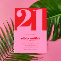 Aniversário de 21 anos Vermelho Rosa Minimalista M