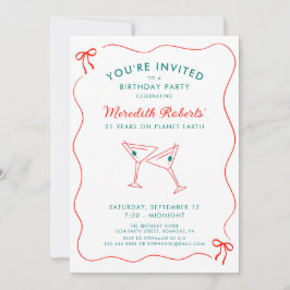 Convites aniversário de 21 anos Wavy Border com Partido de