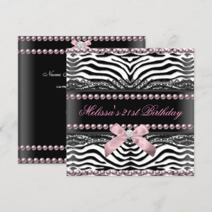 Convites Aniversário de 21 anos Zebra Rosa Branco Preto Ren