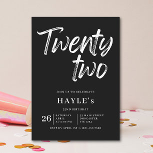 Convites Aniversário de 22 anos com Pincel Moderno Preto e 