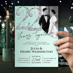 Convites Aniversário de 22 anos de Casamento Verde Suave