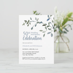 Convites Aniversário de 25 anos de Casamento Aquarela Azul 