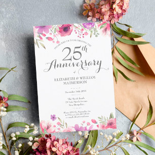 Convites Aniversário de 25 Anos de Casamento Aquarela Flora