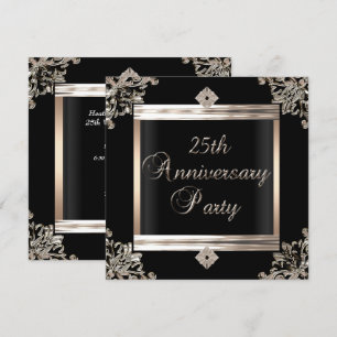 Convites Aniversário de 25 anos de Casamento Art Déco Preto