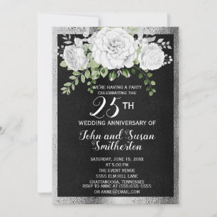 Convites Aniversário de 25 anos de casamento Black Silver W