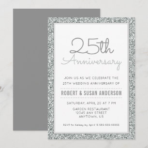 Convites Aniversário de 25 anos de Casamento Brilho Prata F