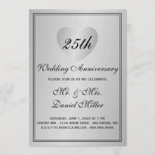 Convites Aniversário de 25 anos de Casamento Coração de Pra