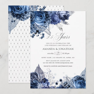 Convites Aniversário de 25 anos de casamento em azul marinh