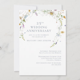 Convites Aniversário de 25 anos de casamento Floral Azul Wi
