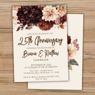 Convites Aniversário de 25 anos de Casamento Floral Bege Ma