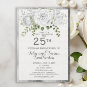 Convites Aniversário de 25 anos de casamento floral branco 
