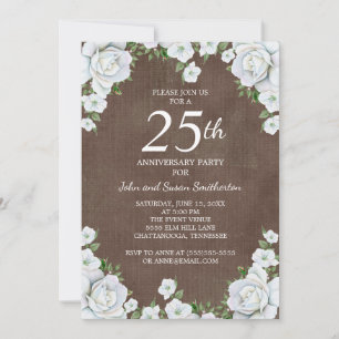Convites Aniversário de 25 anos de casamento floral marrom 