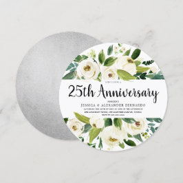 Convites Aniversário de 25 anos de Casamento Floral Prata