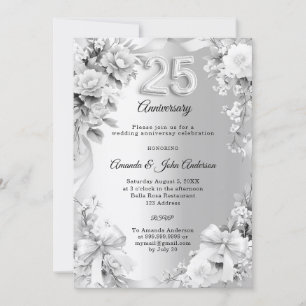 Convites aniversário de 25 anos de casamento flores de prat