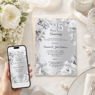 Convites aniversário de 25 anos de casamento flores de prat