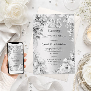 Convites aniversário de 25 anos de casamento flores de prat