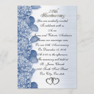 Convites aniversário de 25 anos de casamento Hydrangea azul