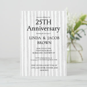 Convites Aniversário de 25 Anos de Casamento Listras Cinza 