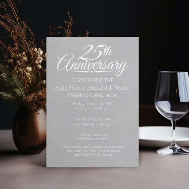 Convites Aniversário de 25 anos de Casamento Personalizado (25th Wedding Anniversary Invitation - download option available)