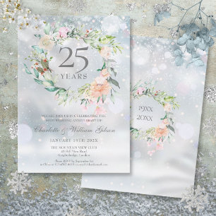 Convites Aniversário de 25 anos de Casamento Prateado Flora