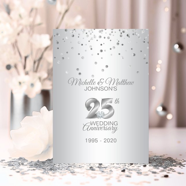 Convites Aniversário de 25 anos de casamento prateado perso (Personalized 25th Silver Wedding Anniversary Invitation)