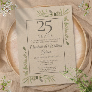 Convites Aniversário de 25 anos de Casamento Prateado Rústi