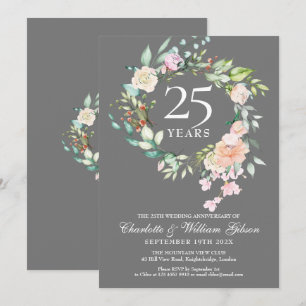 Convites Aniversário de 25 Anos de Casamento Rosas Prateada