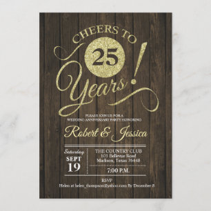 Convites Aniversário de 25 anos de Casamento Rústico - Made