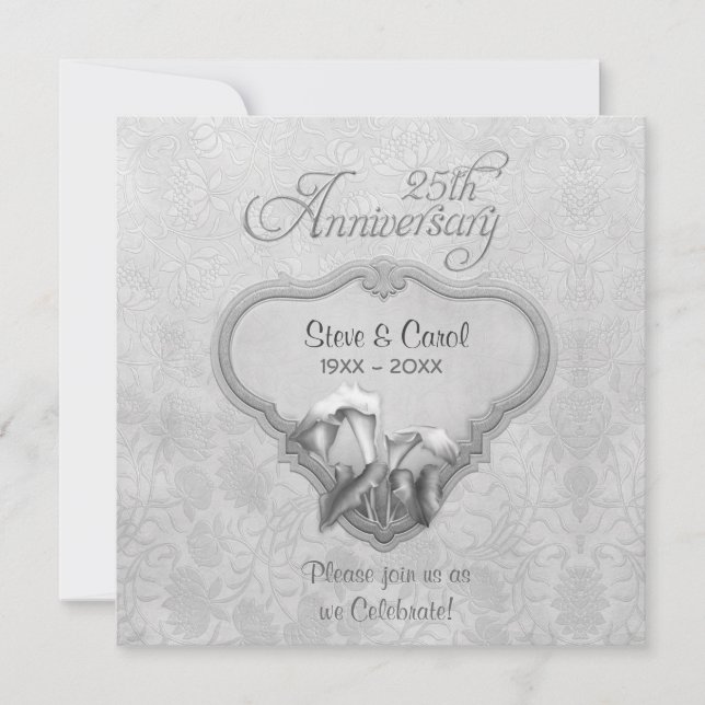 Convites Aniversário de 25 anos de Casamento Silver Calla (Frente)