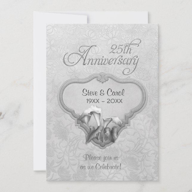 Convites Aniversário de 25 anos de casamento Silver Calla (Frente)