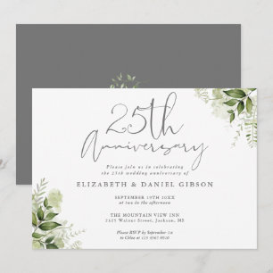 Convites Aniversário de 25 Anos de Casamento Silver Script 