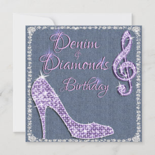 Convites Aniversário de 25 anos Denim & Diamonds Lilás