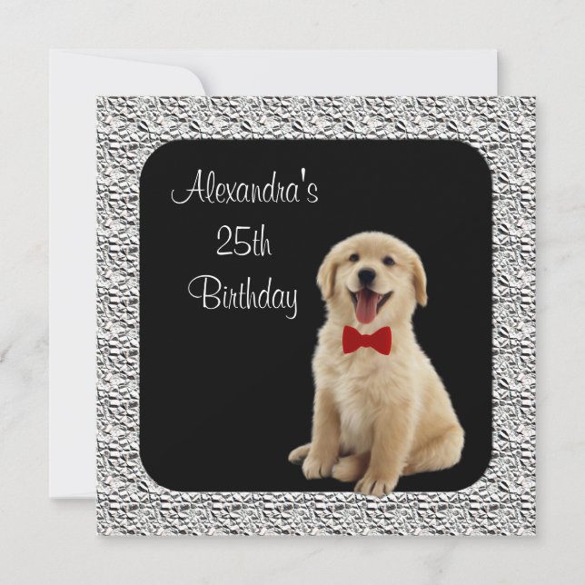 Convites Aniversário de 25 anos Golden Retriever e Moldura  (Frente)