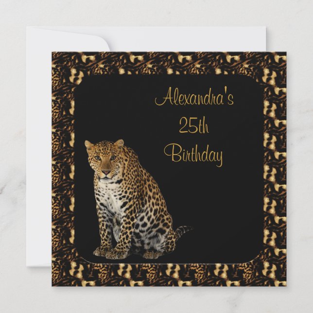 Convites Aniversário de 25 anos Leopardo com Moldura de Imp (Frente)