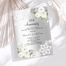 Convites Aniversário de 25 do casamento dos florais brancos