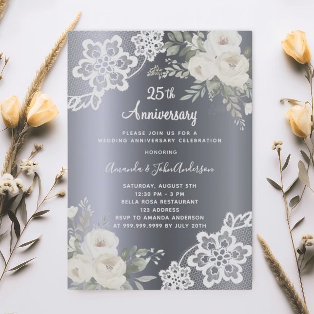 Convites Aniversário de 25 do casamento dos florais brancos (Criador carregado)