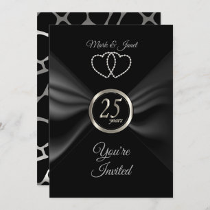 Convites Aniversário de 25 Silver com BlacK Ribbon
