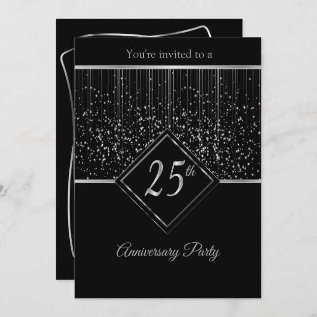 Convites Aniversário de 25 Silver com estrelas (Frente/Verso)